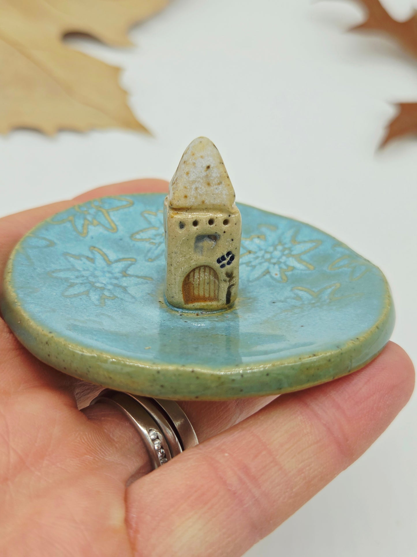 Tiny House Ring Dish - Blue with Cream Speckled Roof