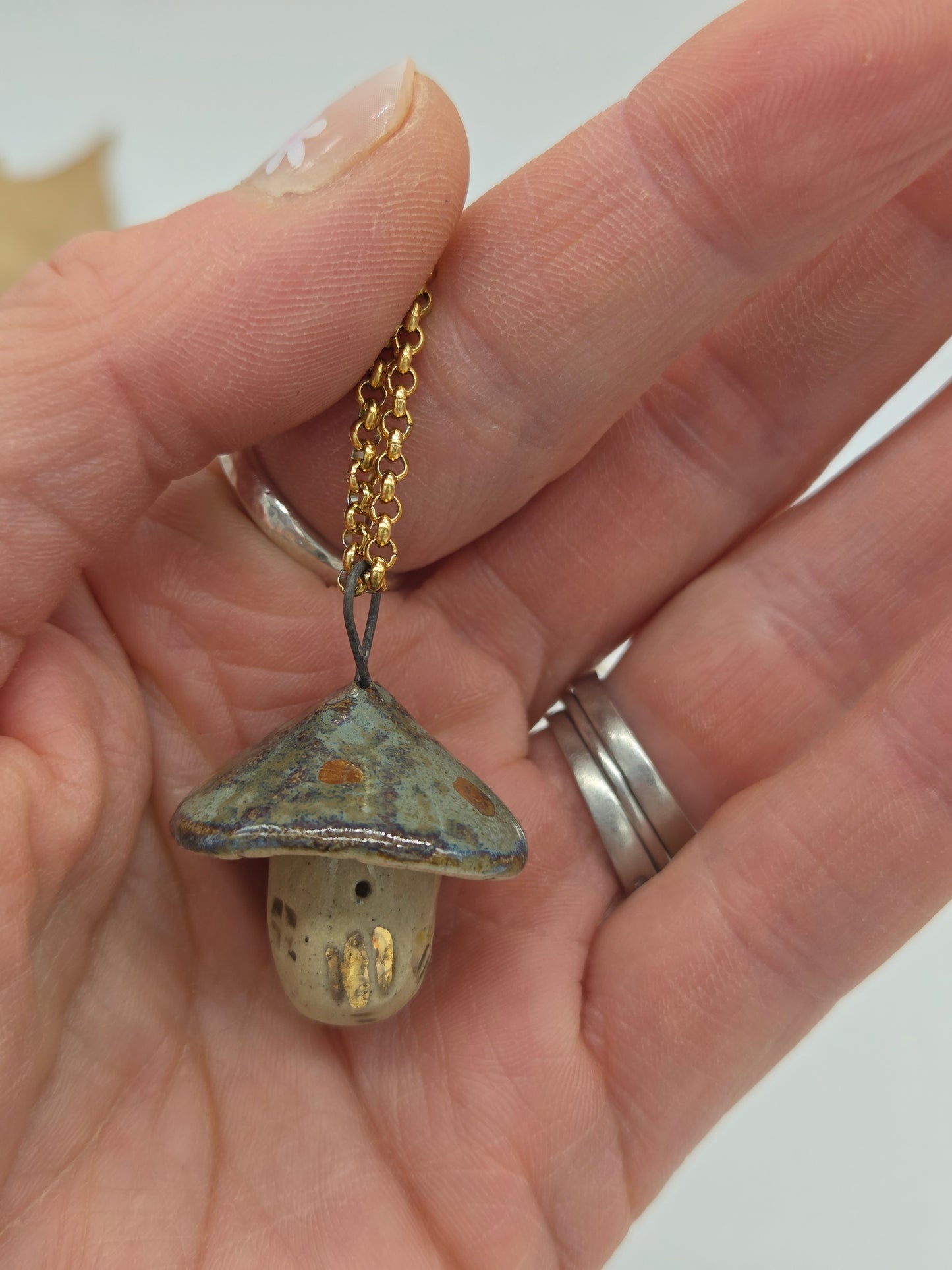 Tiny Mushroom House Pendant on 18ct Gold Plated 24" Rolo Chain