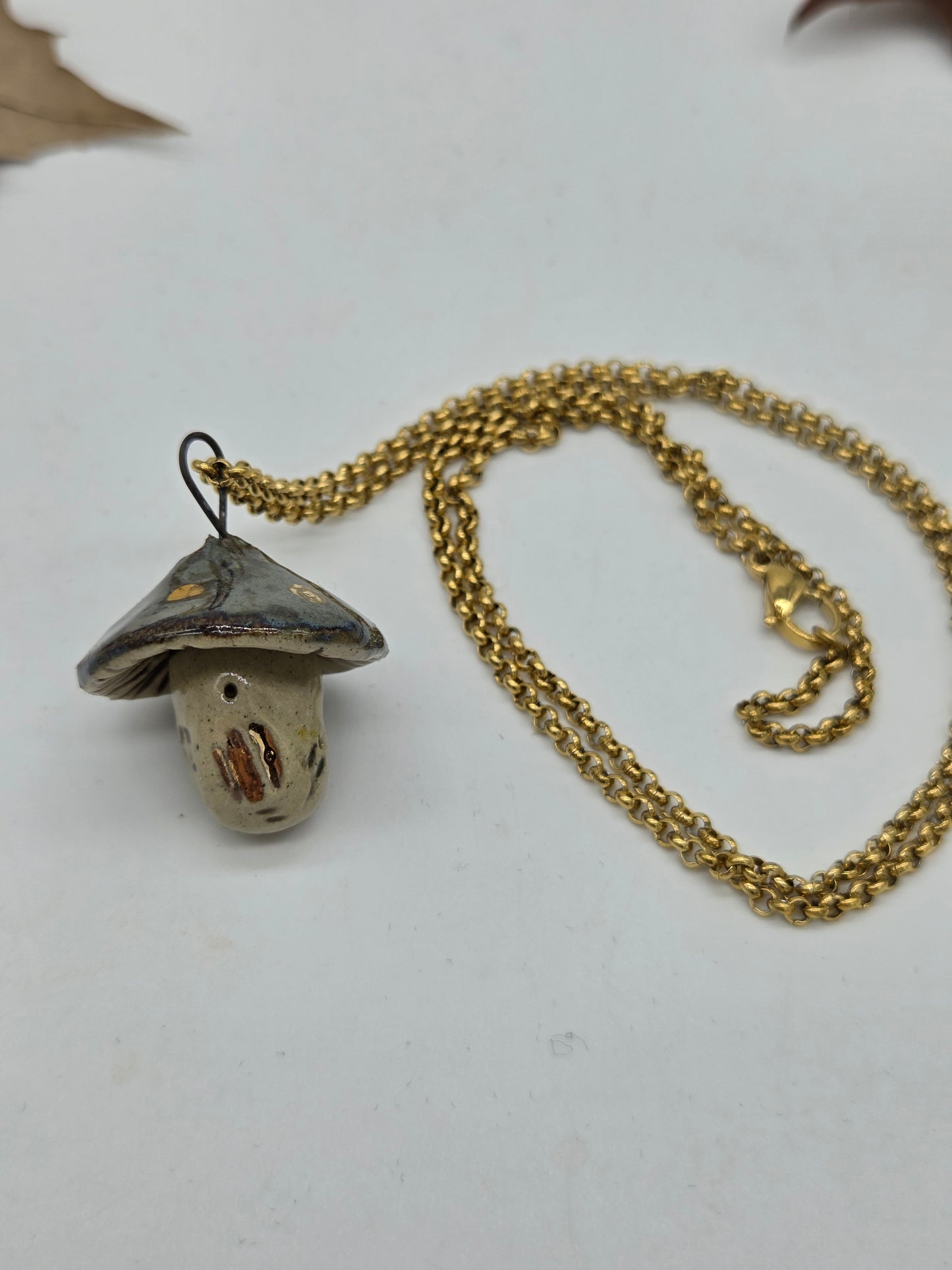 Tiny Mushroom House Pendant on 18ct Gold Plated 24" Rolo Chain