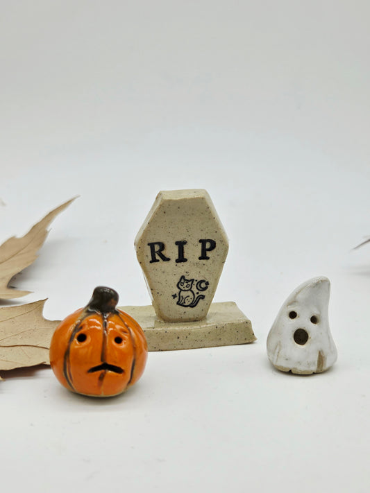 Spooky Set of 3 Tiny Ceramics  - Coffin Toom