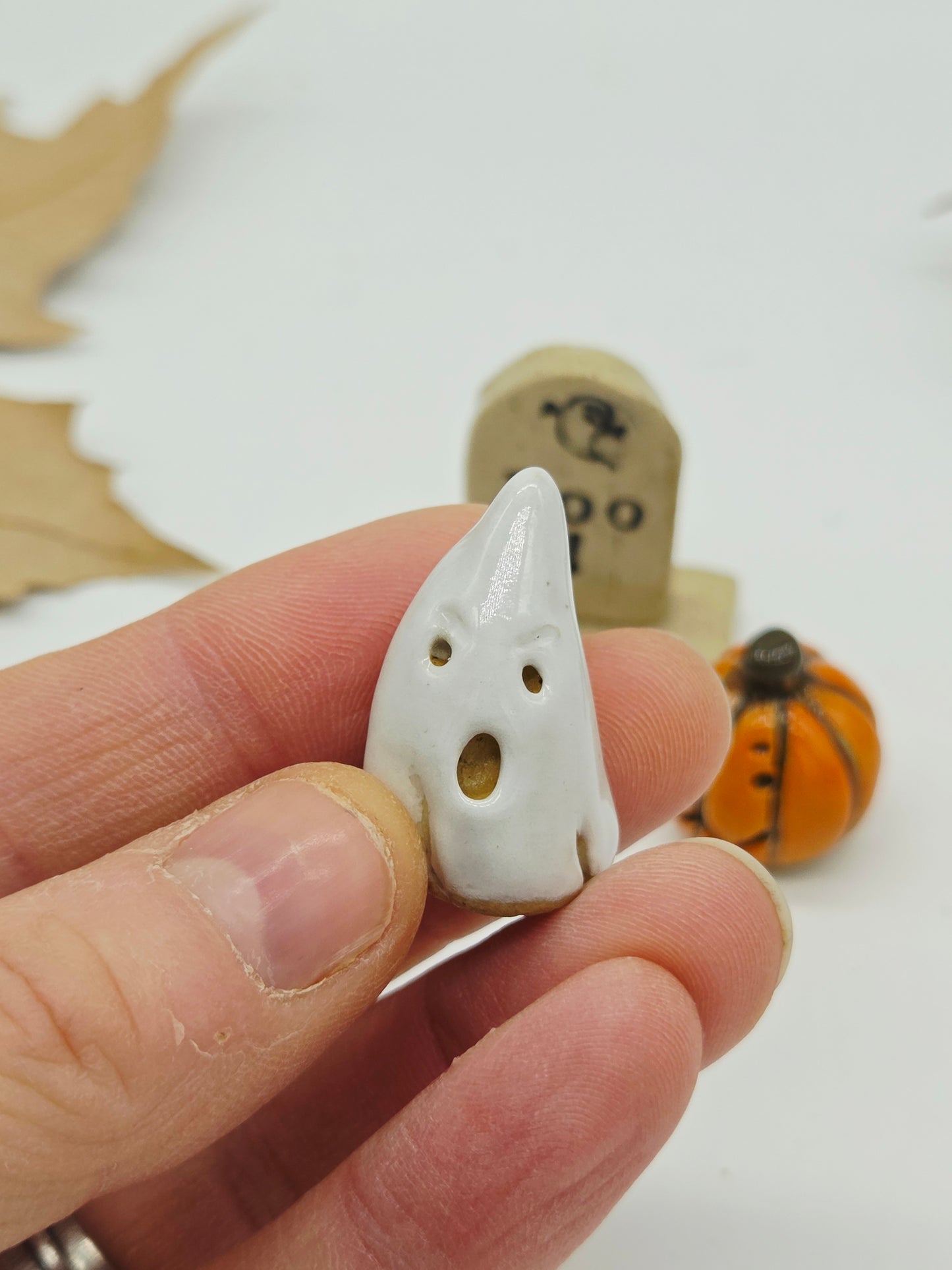 Spooky Set of 3 Tiny Ceramics  - Boo Ghost