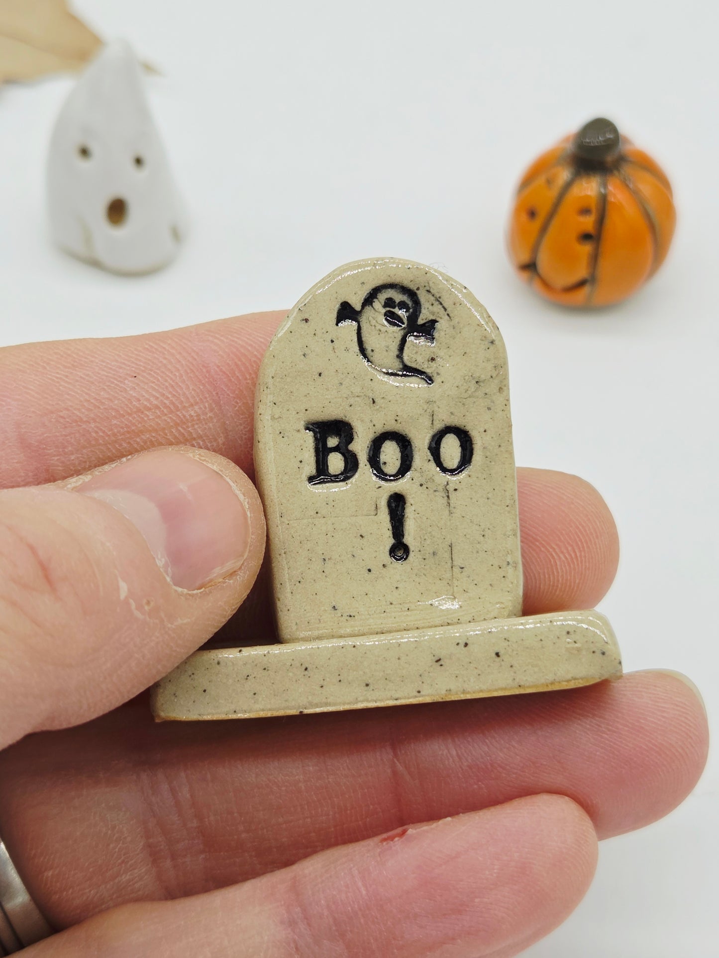 Spooky Set of 3 Tiny Ceramics  - Boo Ghost