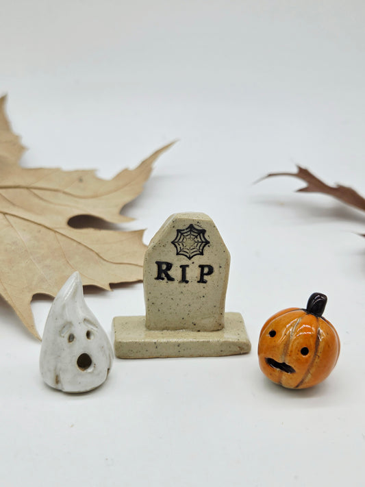 Spooky Set of 3 Tiny Ceramics  - Spiderweb