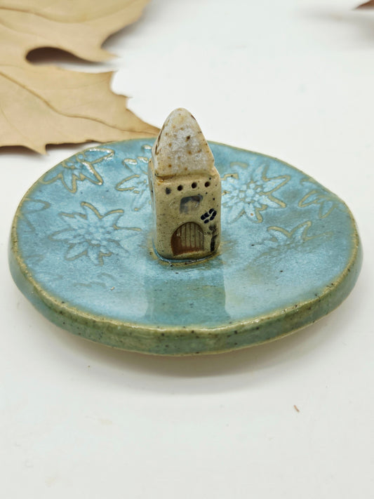 Tiny House Ring Dish - Blue with Cream Speckled Roof