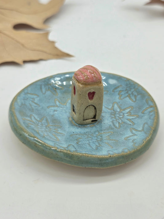 Tiny House Ring Dish - Blue with Pink Roof