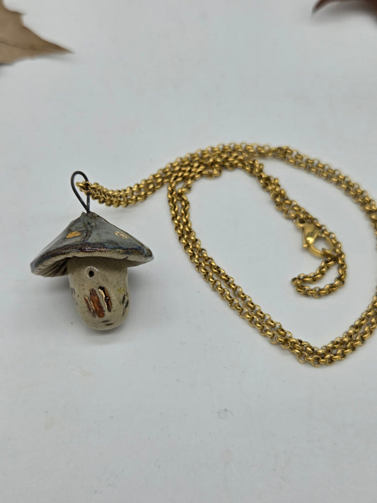 Tiny Mushroom House Pendant on 18ct Gold Plated 24" Rolo Chain