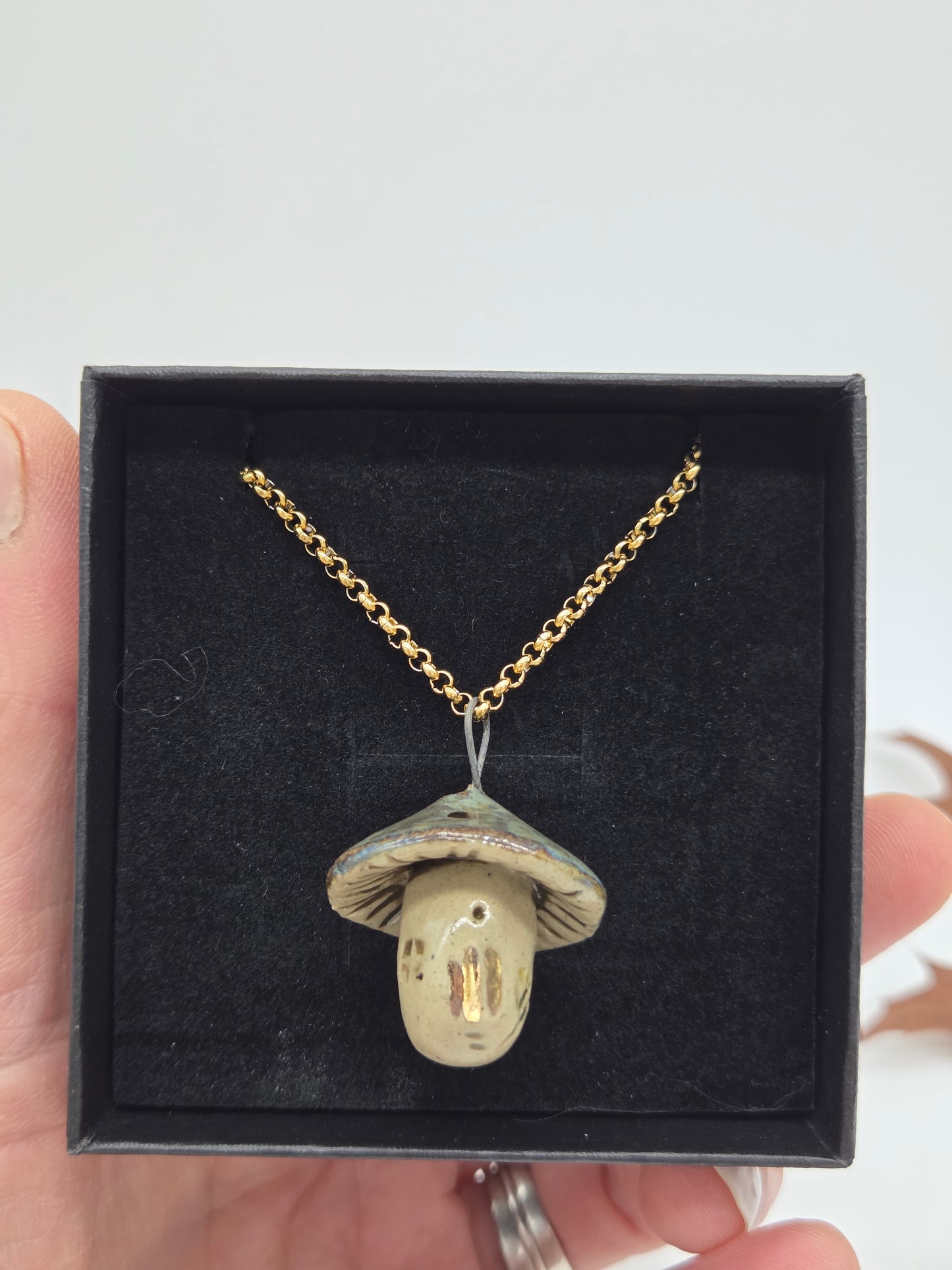 Tiny Mushroom House Pendant on 18ct Gold Plated 24" Rolo Chain